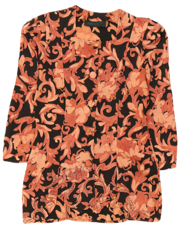 vintage Femmes 3/4 Manches Cardigan Top IT 44 Medium Pink Floral
