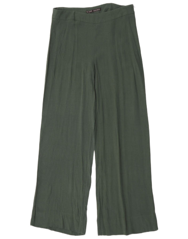 Zara Pantalon décontracté taille haute à jambe large pour femme Large W30 L34 Vert