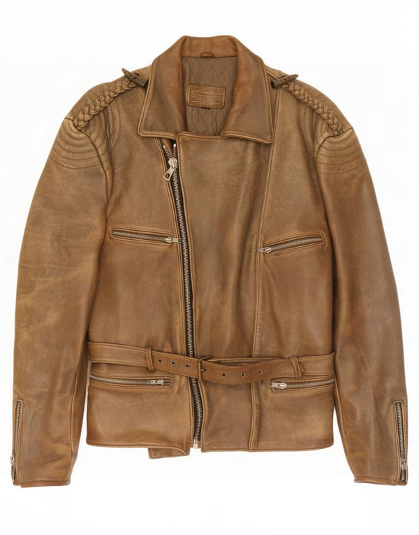 Vintage Mens Leather Biker Jacket UK 38 Medium Brown