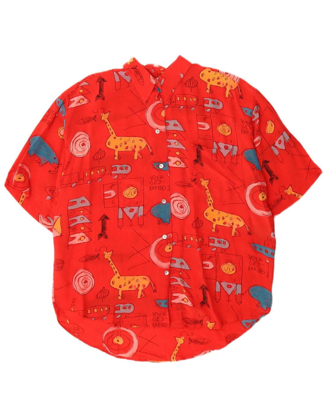 Vintage Womens Graphic Short Sleeve Shirt Blouse EU 40 Medium Red Silk
