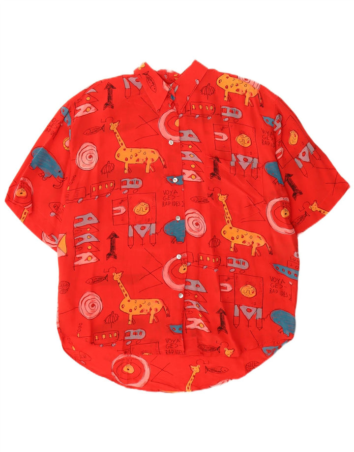 Vintage Womens Graphic Short Sleeve Shirt Blouse EU 40 Medium Red Silk