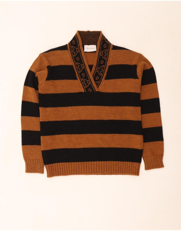 Pietronilla Jersey con cuello en V para mujer UK 10 Small Brown Stripes
