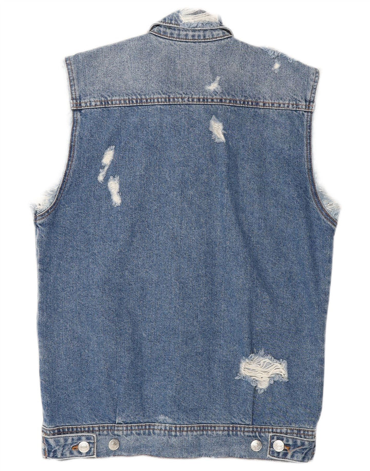 Zara Mens Distressed Denim Gilet UK 36 Small Blue Cotton