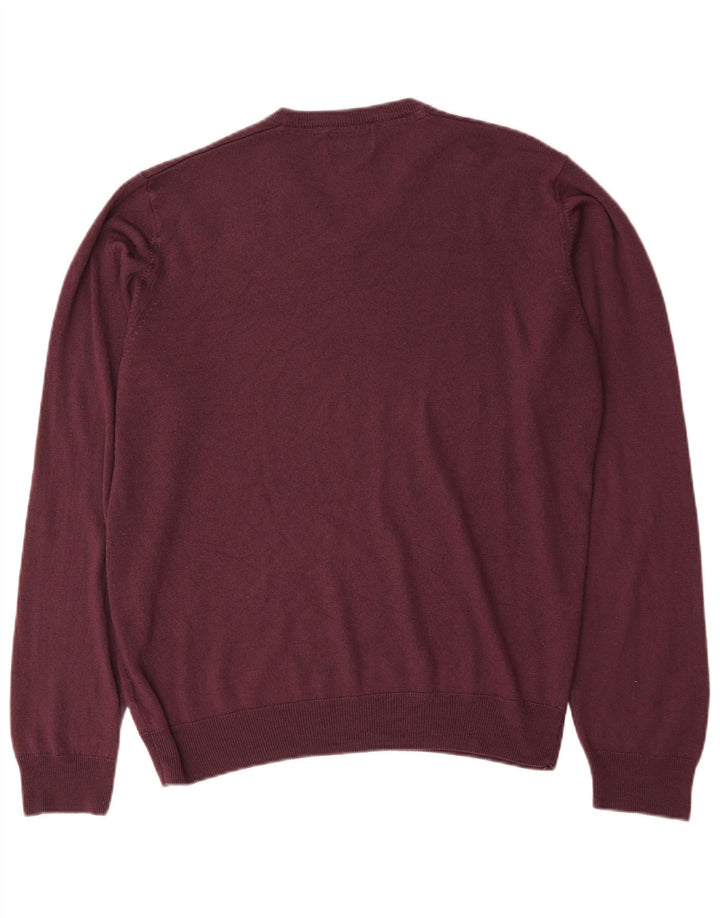 Marks & Spencer Mens Regular Fit V-Neck Jumper Sweater Large Burgundy