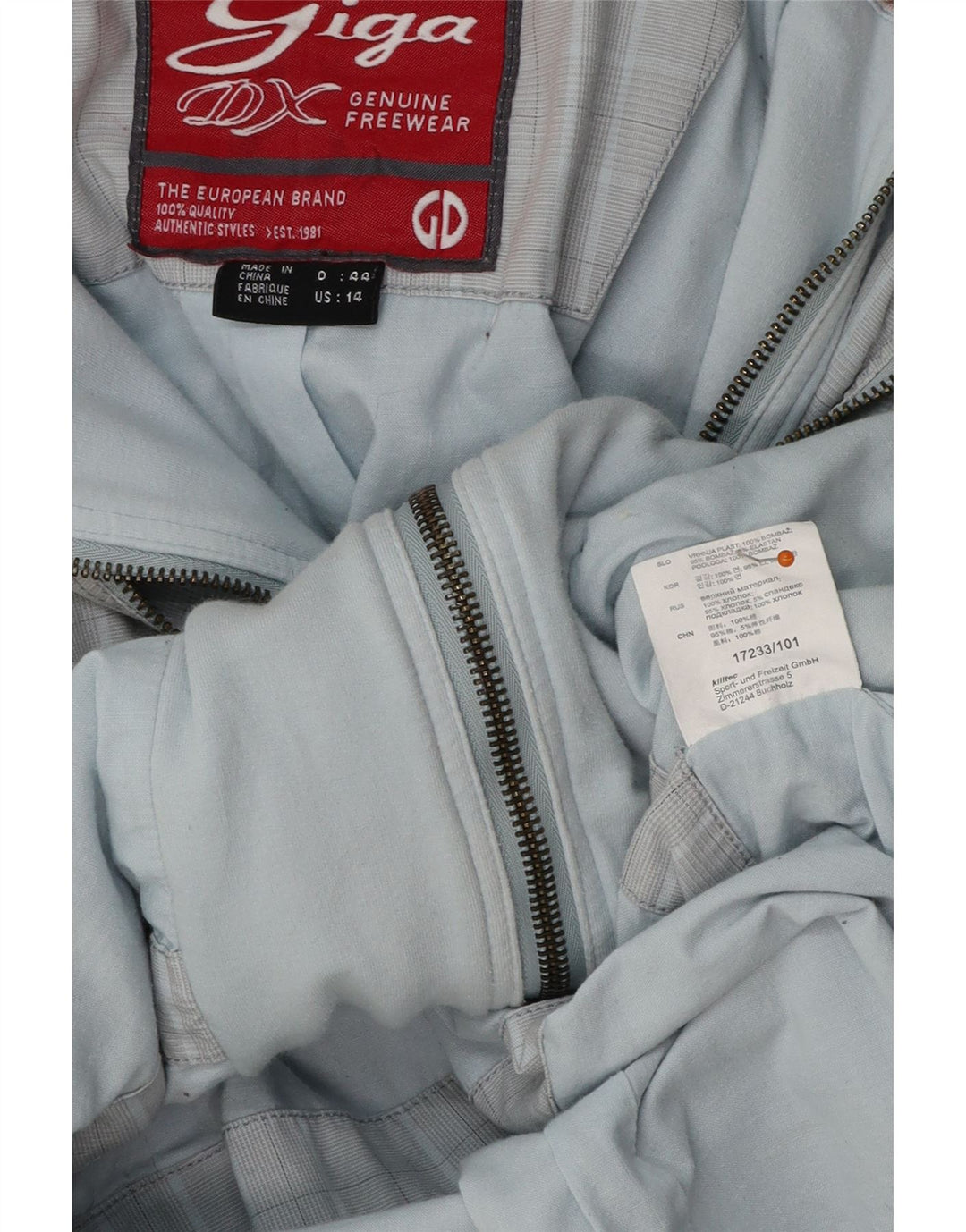 GIGA DX Womens Hooded Bomber Jacket US 14 XL Blue Check Polyester