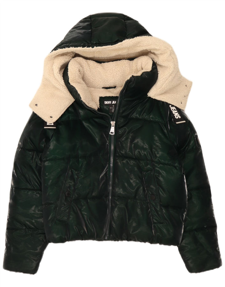 Dkny Dame Hætte Oversized Polstret Jakke UK 10 Lille Grøn Polyester