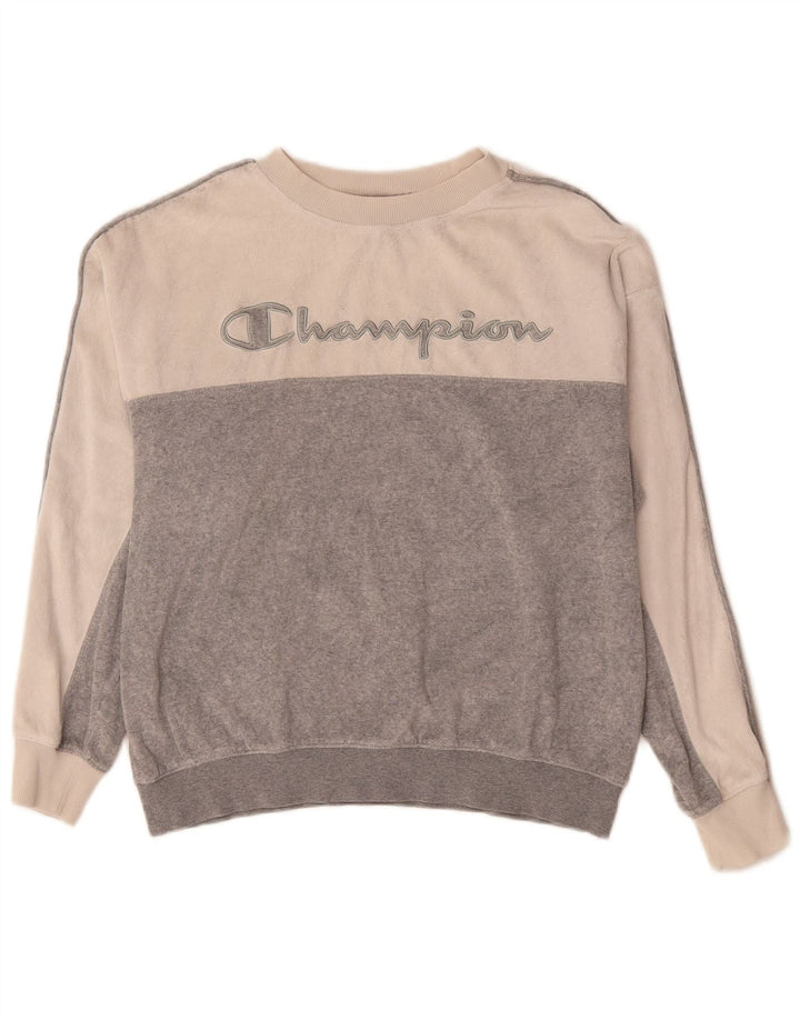 CHAMPION Womens Graphic Sweatshirt Jumper UK 14 Medium Grey Colourblock