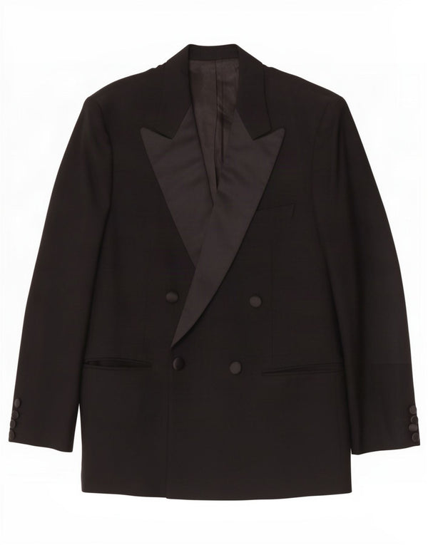 vintage Mens Double Breasted Blazer Veste UK 38 Laine Vierge Noire Moyenne