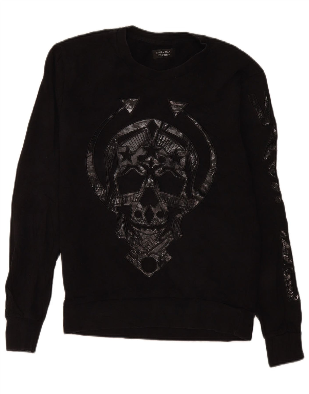 Zara Mens Graphic Sweatshirt Jumper Medium Black Polyester