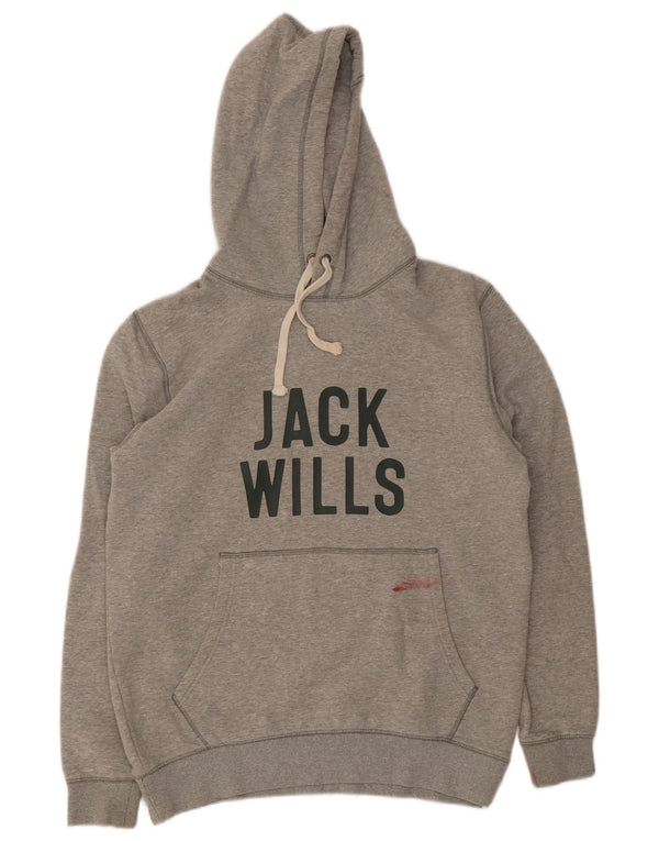 Jack Wills Mens Graphic Hoodie Jumper Small Grey Cotton