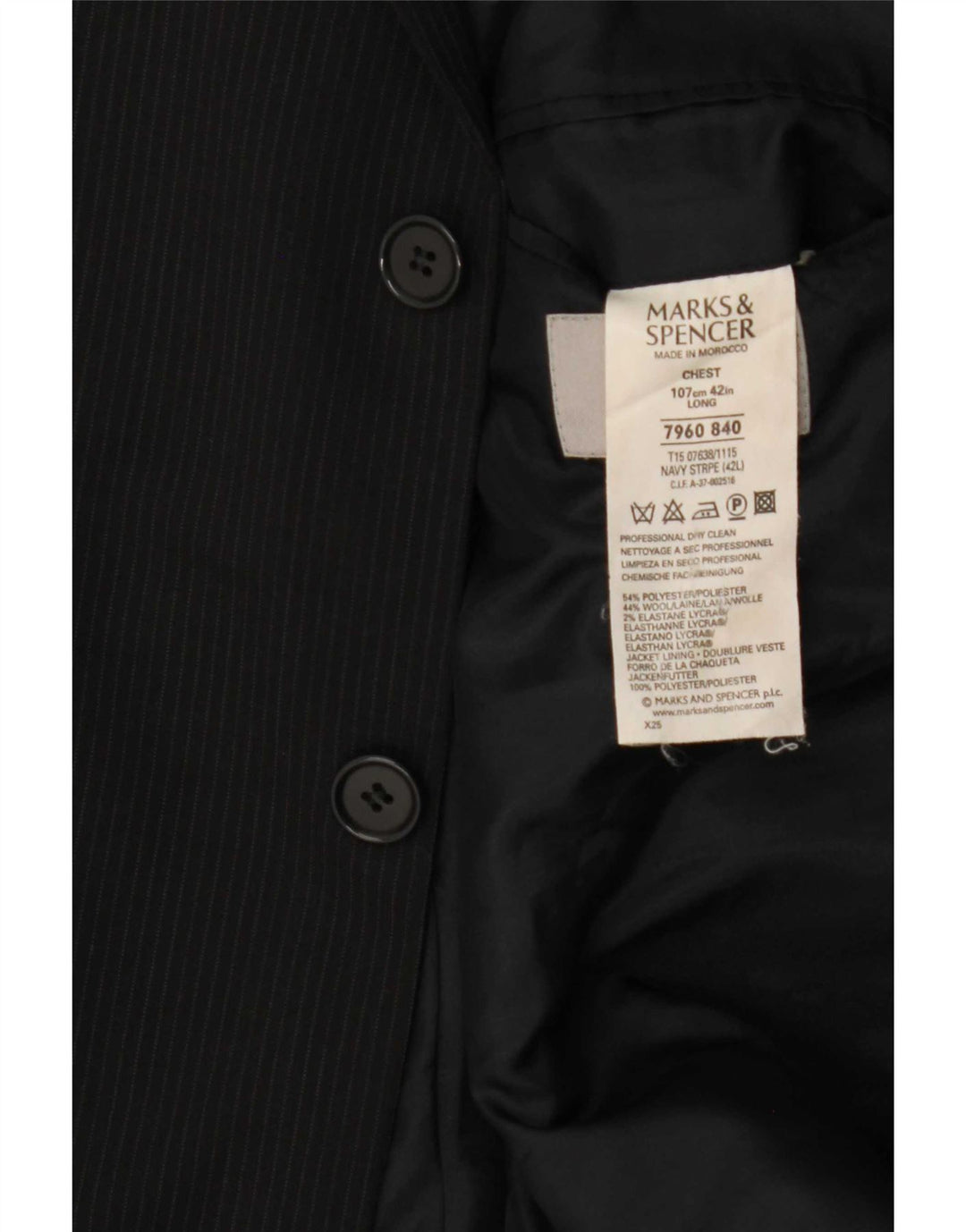 Marks & Spencer Herre Blazer Jacket UK 42 Large Navy Blue Striped Classic