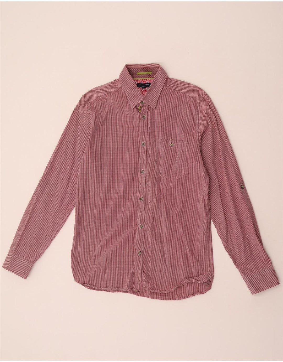 Ted Baker Mens Shirt Size 3 Medium Red Gingham Cotton