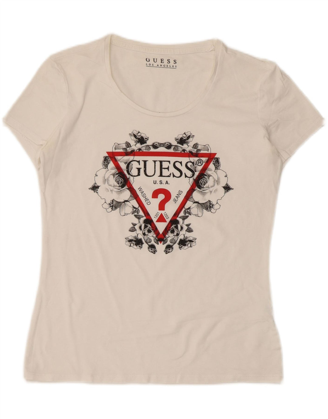 Guess Womens Graphic T-Shirt Top UK 12 Medium White