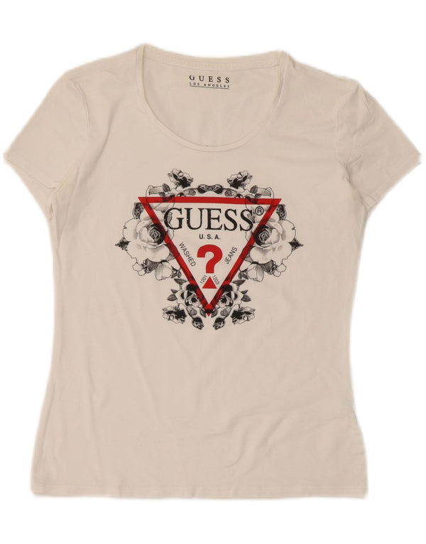 Guess Grafisk T-shirt top til kvinder UK 12 Medium White
