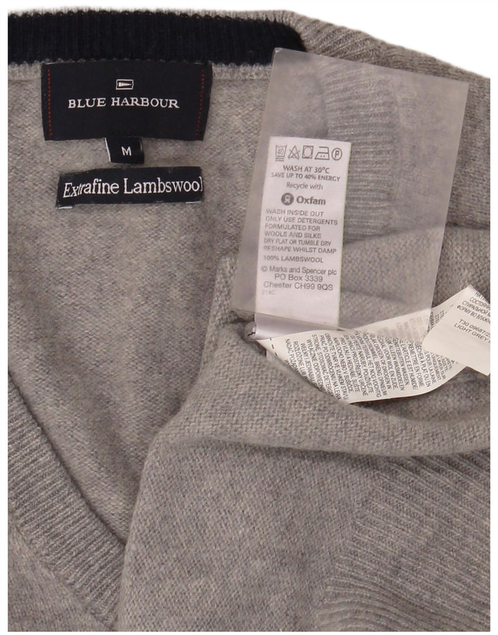 Marks & Spencer Womens Blue Harbour V-Neck Jumper Sweater UK 14 Medium Grey