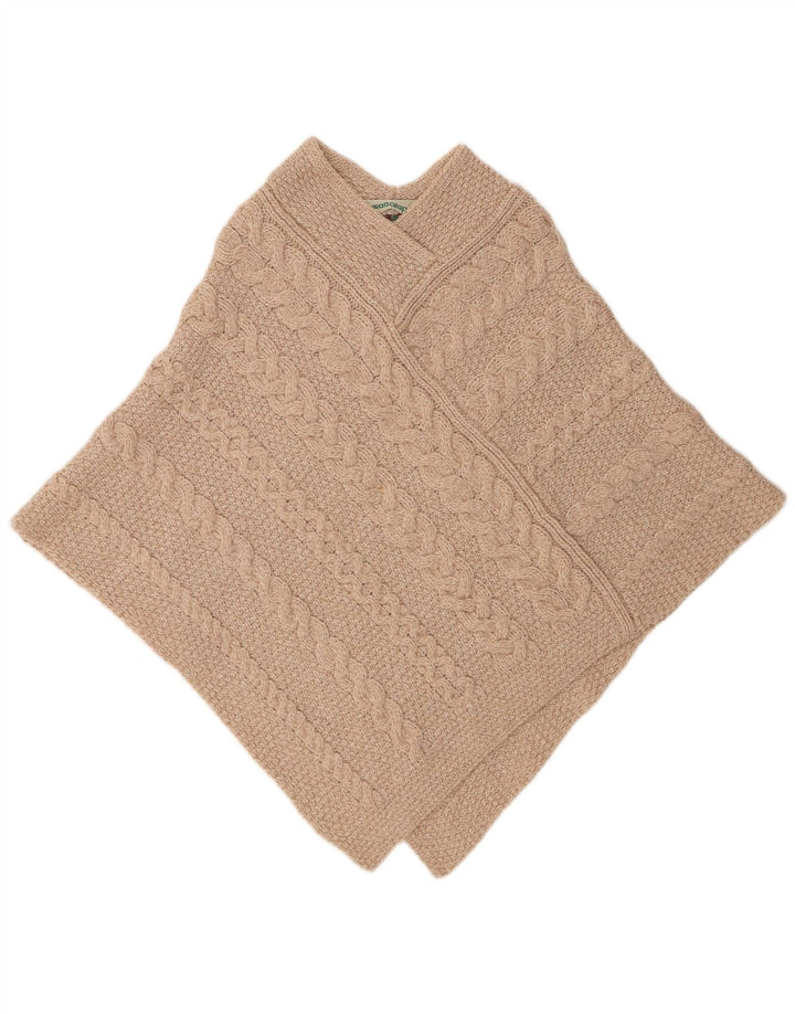 Aran Crafts Womens Oversized Poncho Jumper UK 10 Small Beige Merino Wool