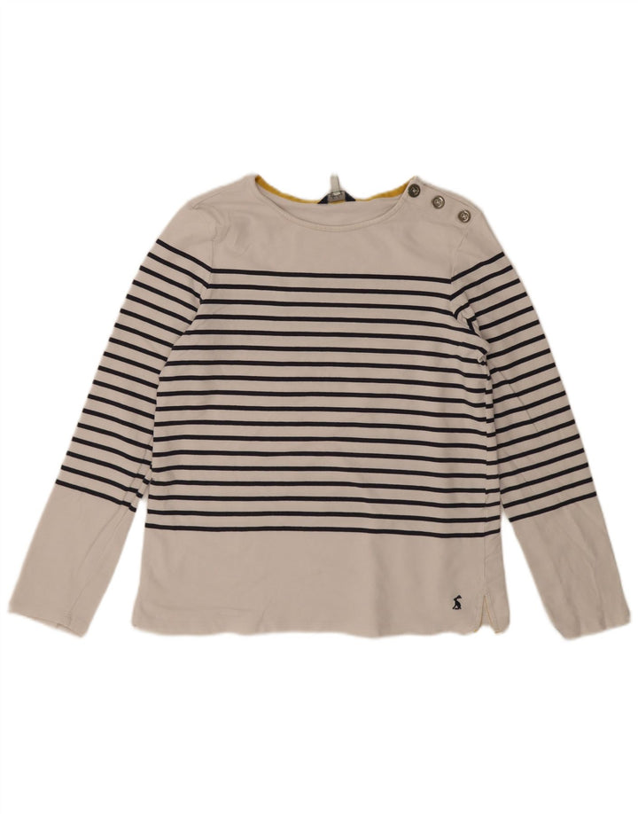 Joules Womens Top Long Sleeve UK 12 Medium White Striped Cotton