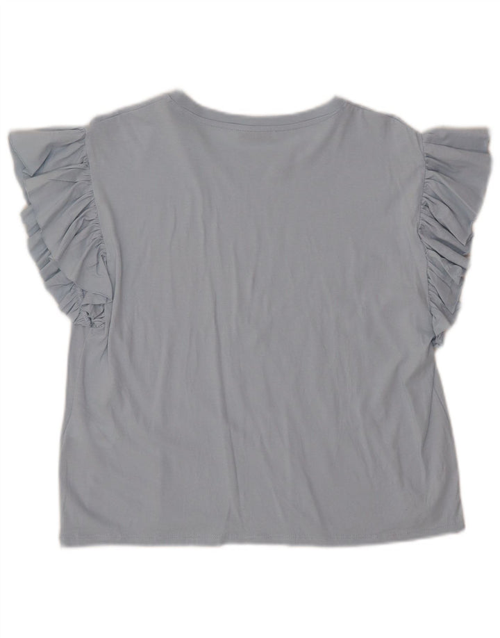 ZARA Womens Blouse Top UK 12 Medium Blue Cotton