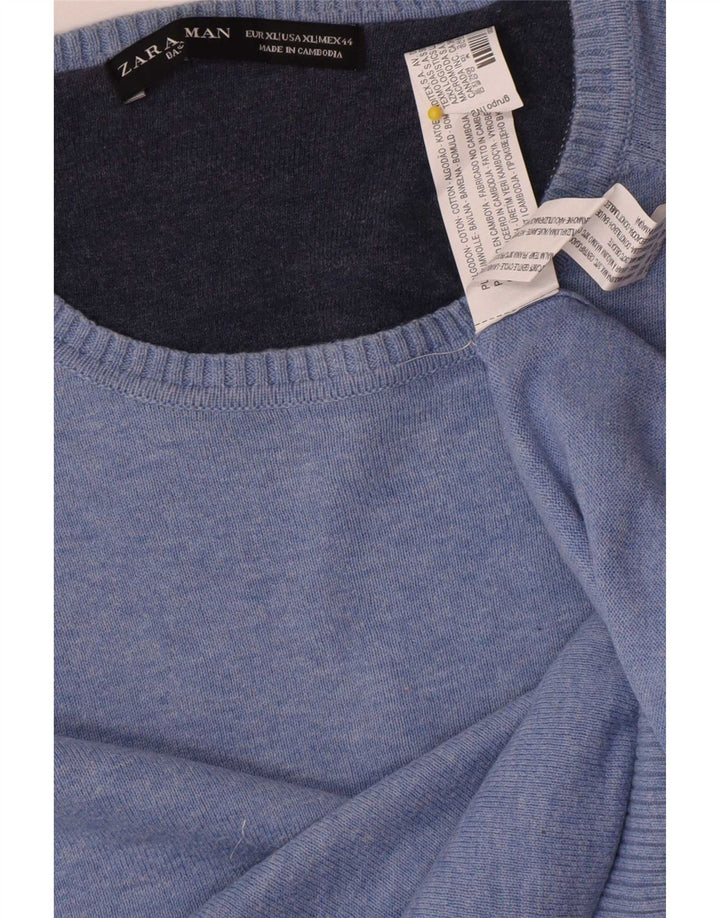 Zara Mens Crew Neck Jumper Sweater XL Blue Cotton