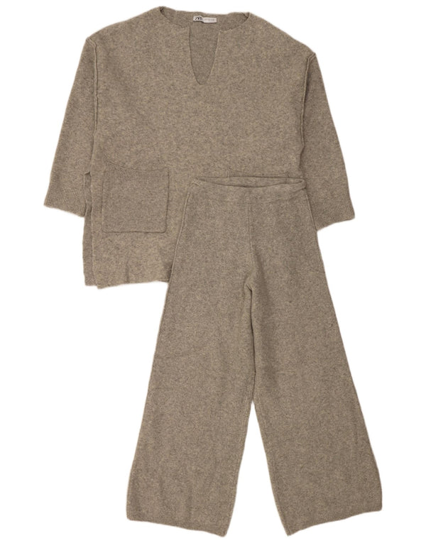 Conjunto feminino Zara de malha oversized de 2 peças UK 10 pequeno cinza acrílico