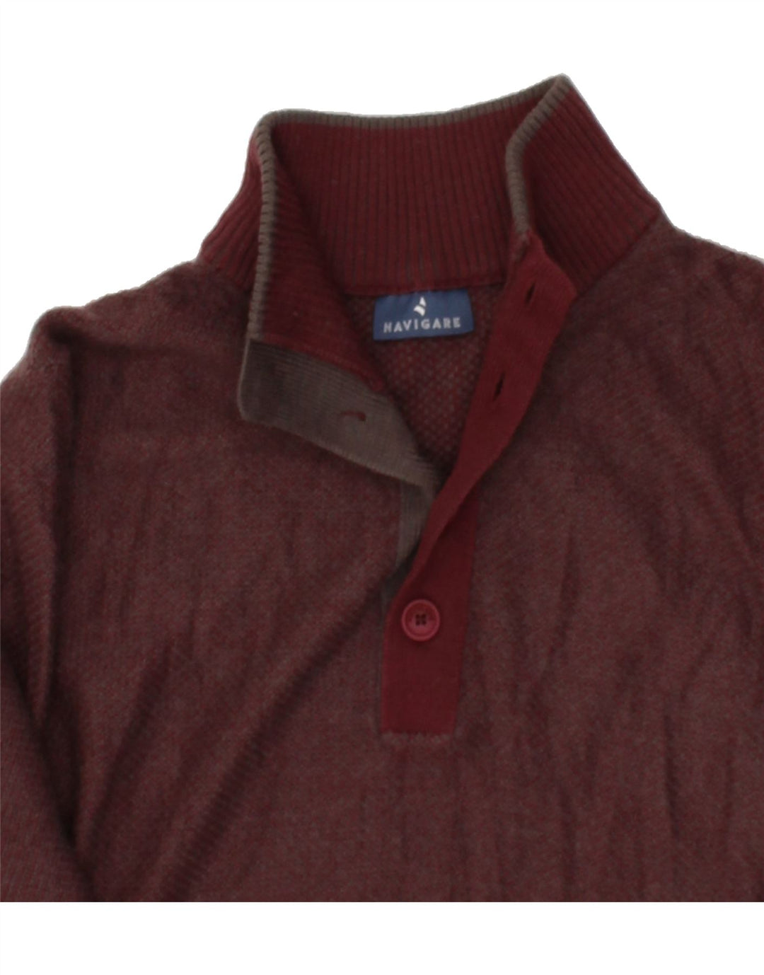 NAVIGARE Mens Button Neck Jumper Sweater Large Maroon Wool Vintage Navigare and Second-Hand Navigare from Messina Hembry 