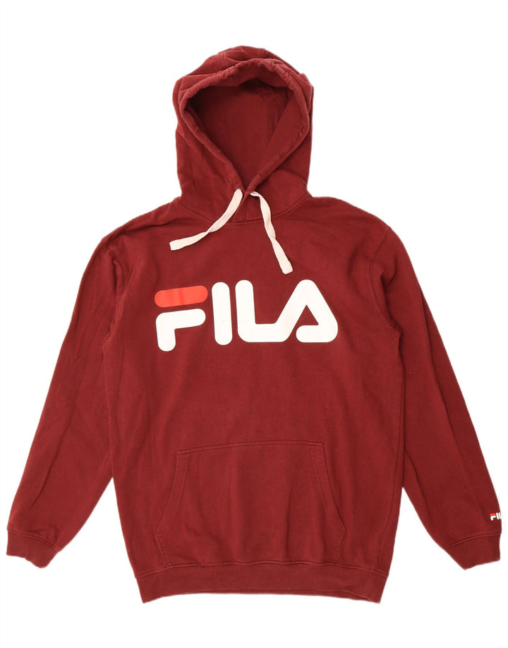 Fila Mens Graphic Hoodie Jumper Medium Maroon Cotton