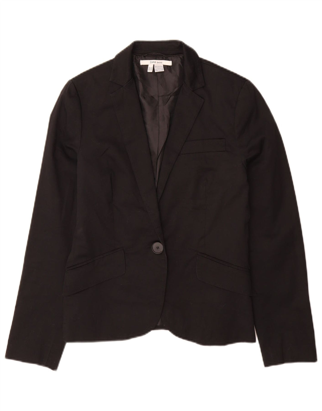 Zara Womens 1 Button Blazer Jacket UK 12 Medium Black Cotton