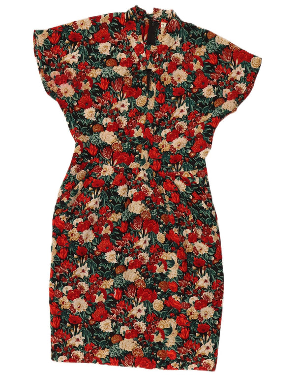 Vintage dameskedekjole IT 46 Stor flerfarvet blomstersilke