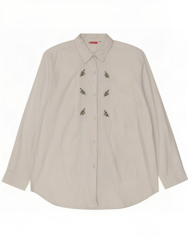 Vintage Damen Smokinghemd IT 50 XL Blau geblümte Baumwolle