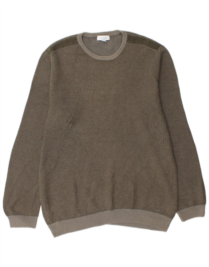 Calvin Klein Herren-Pullover mit Rundhalsausschnitt, mittelgraue Baumwolle