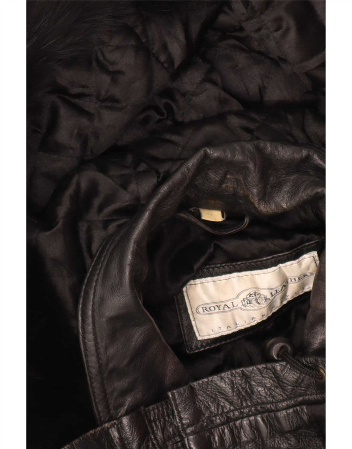 Vintage Womens Hooded Oversized Leather Jacket IT 44 Medium Black