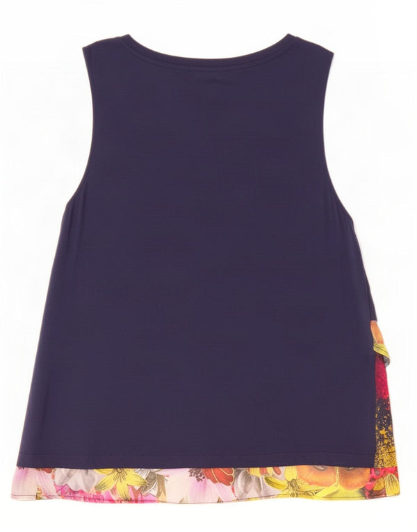 Desigual Camicetta senza maniche grafica da donna Top UK 20 2XL Blu navy floreale