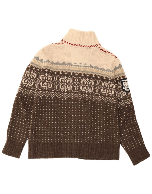 Napapijri Pull Cardigan Femme UK 14 Marron Moyen Fair Isle Lambswool