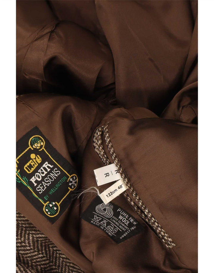 Giacca blazer a 2 bottoni da uomo Four Seasons UK 48 4XL Lana a spina di pesce marrone