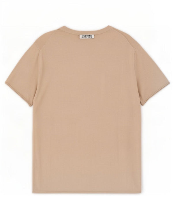 Zara Womens T-Shirt Top UK 14 Large Beige Cotton