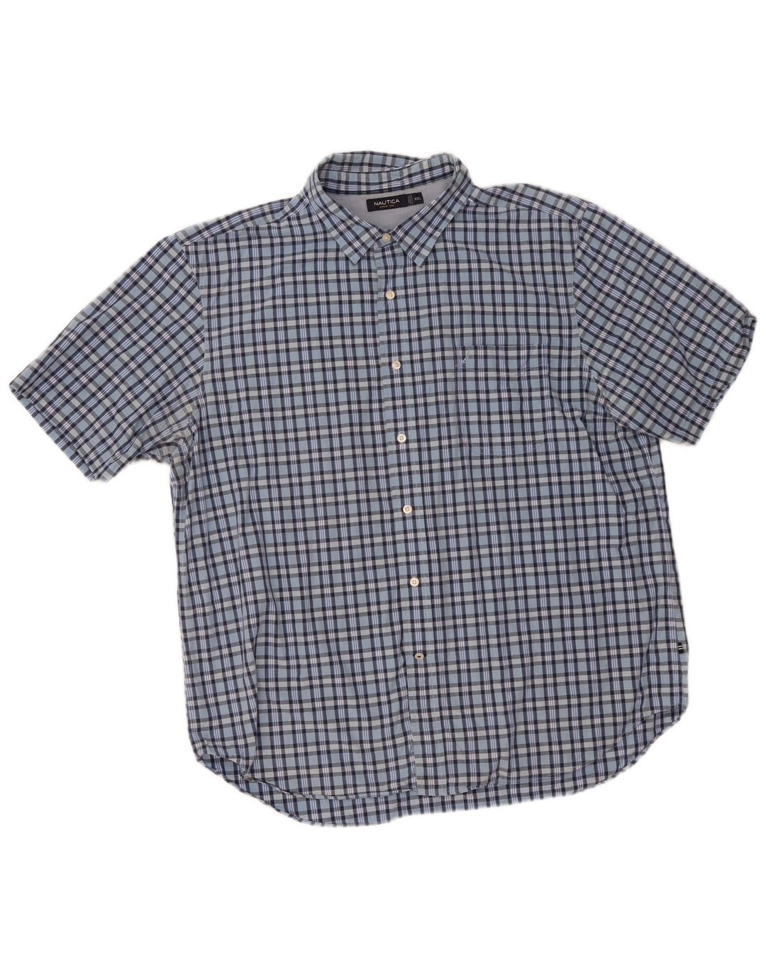 Nautica Mens Short Sleeve Shirt 2XL Blue Check Cotton