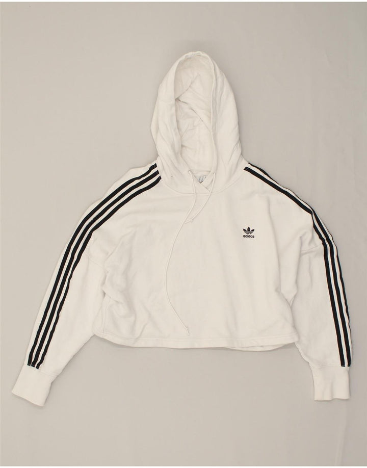 ADIDAS Womens Crop Hoodie Jumper UK 10 Small  Off White Cotton | Vintage Adidas | Thrift | Second-Hand Adidas | Used Clothing | Messina Hembry 