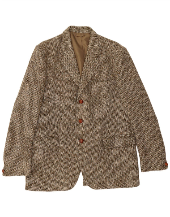 Giacca blazer a 3 bottoni da uomo Harris Tweed UK 38 Verde medio a spina di pesce