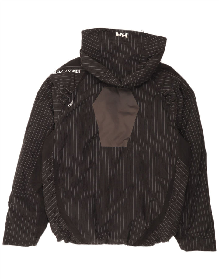 Helly Hansen Mens Graphic Hooded Rain Jacket UK 38 Medium Black Striped