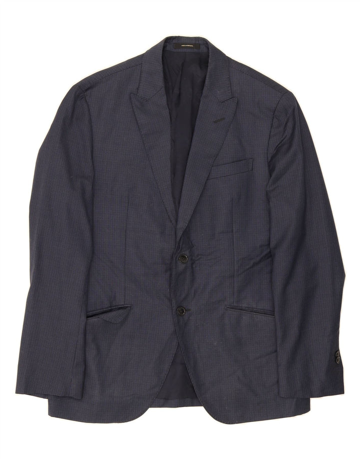 MASSIMO DUTTI Mens 2 Button Blazer Jacket US 42 Large Navy Blue Check Vintage Massimo Dutti and Second-Hand Massimo Dutti from Messina Hembry 