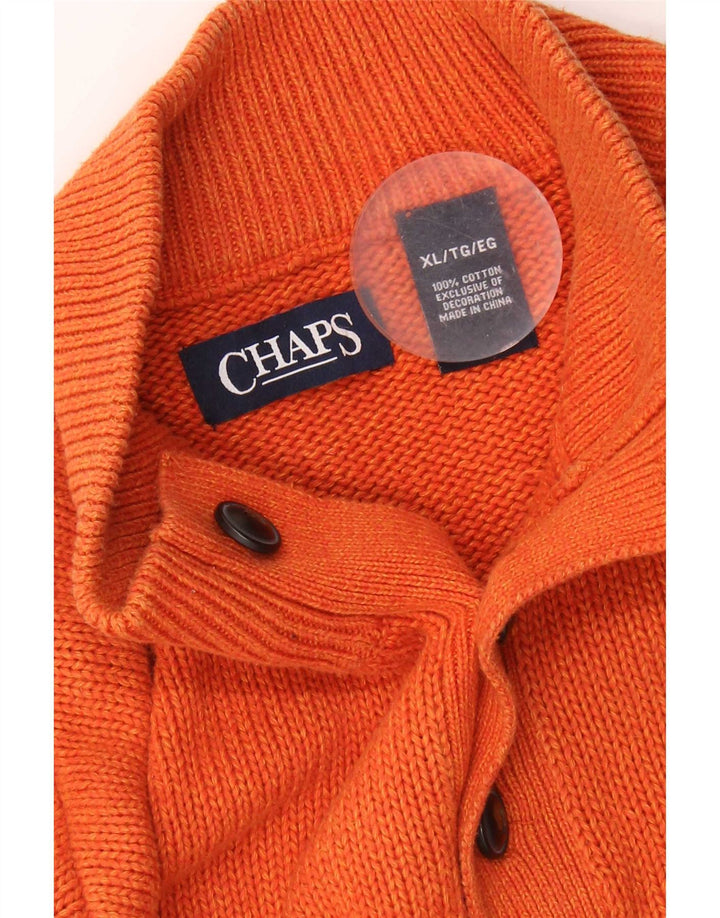 Chaps Mens Button Neck Jumper Sweater XL Orange Striped Cotton