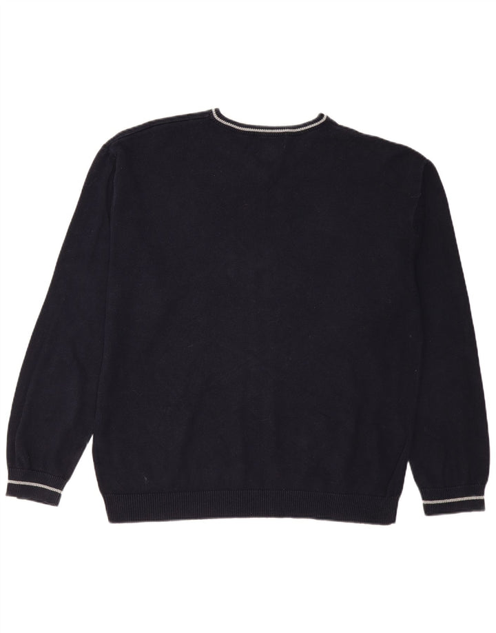 CHAPS Mens V-Neck Jumper Sweater XL Navy Blue Cotton