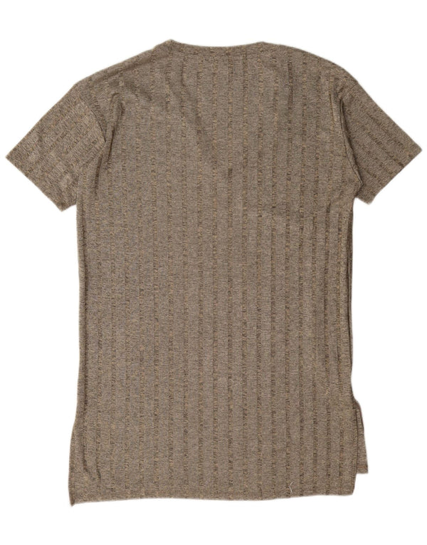 Zara Γυναικείο T-Shirt Φόρεμα UK 14 Medium Grey ριγέ