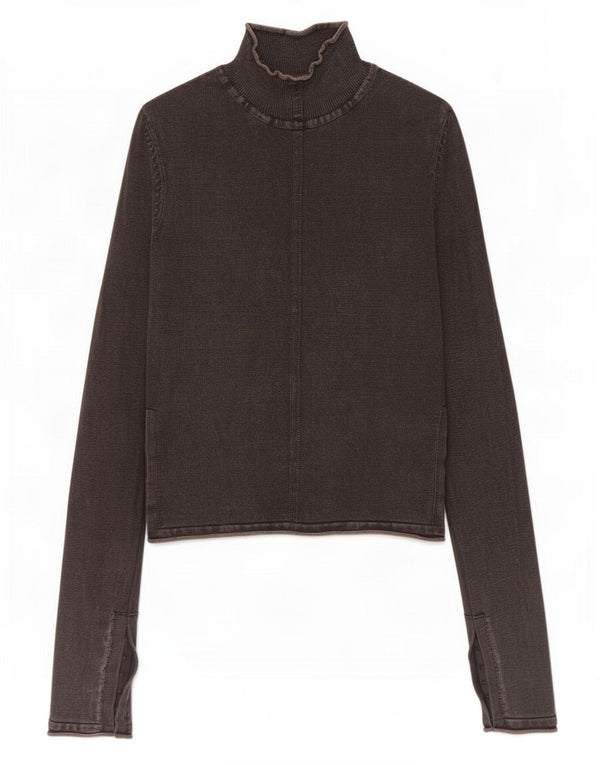 Zara Womens Crop Top Long Sleeve UK 8 Small Brown Cotton