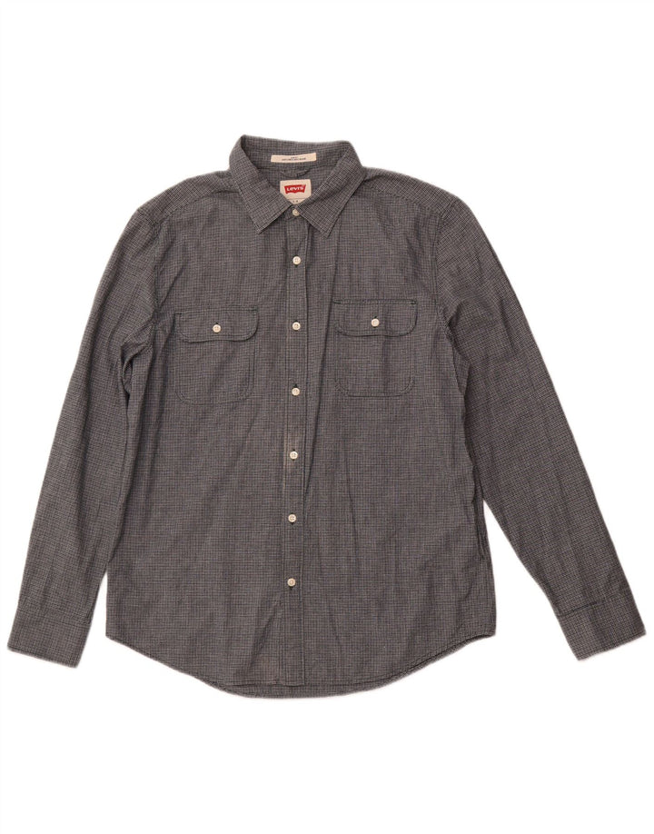 LEVI'S Mens Slim Fit Shirt Large Navy Blue Check Cotton