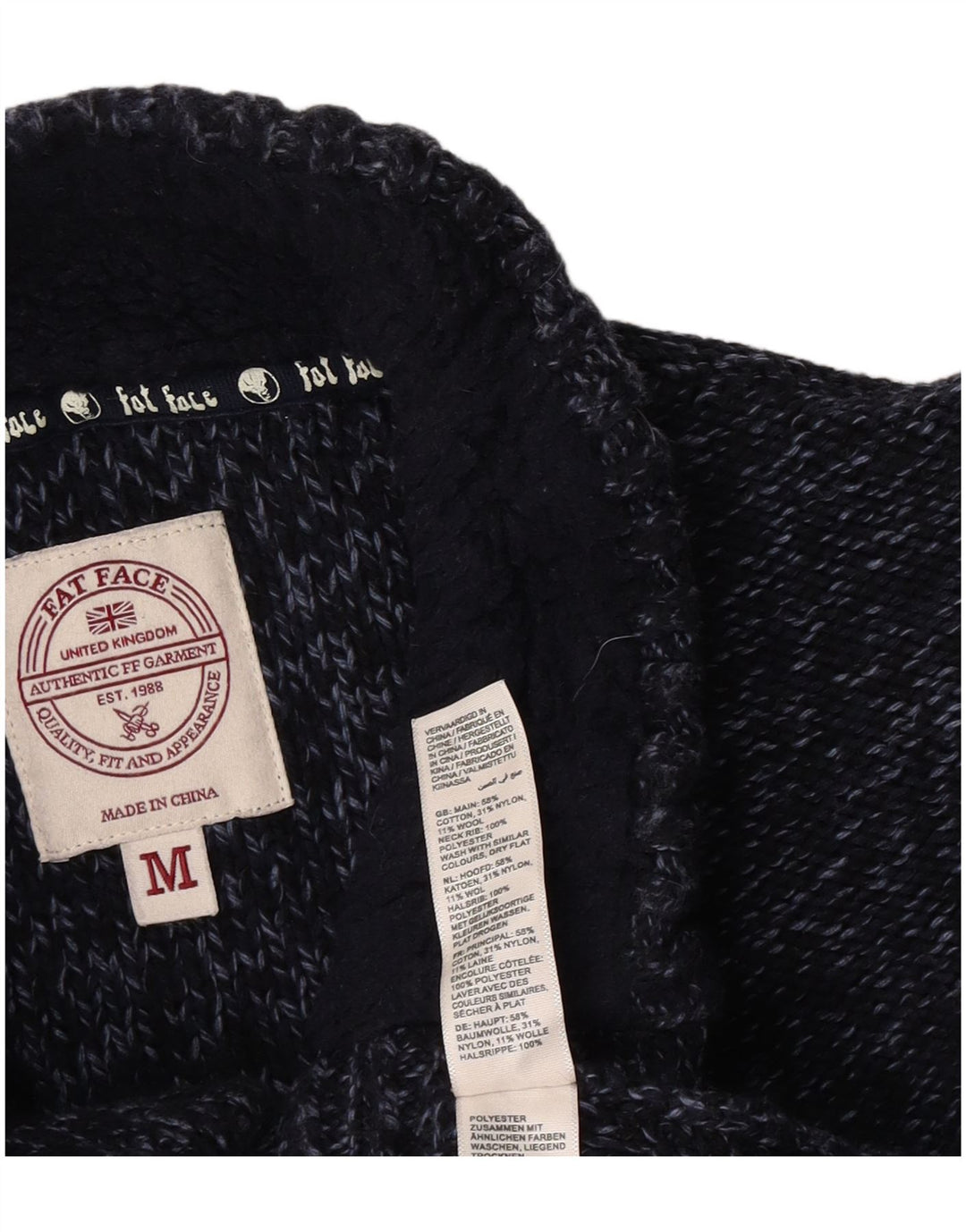 Fedt ansigt Herre Button Neck Jumper Sweater Medium Navy Blue Flecked Bomuld