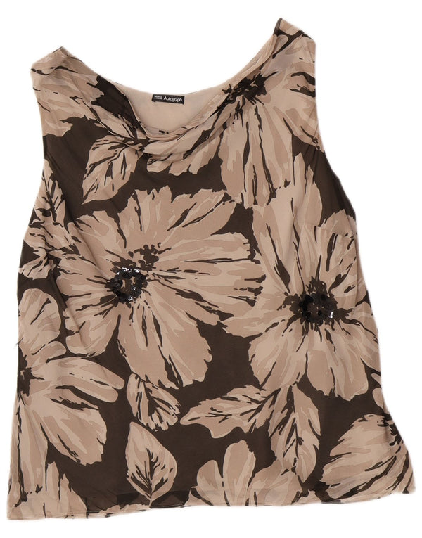 Marks & Spencer Damen ärmelloses reguläres Blusenoberteil, UK 20 2XL, braun geblümt