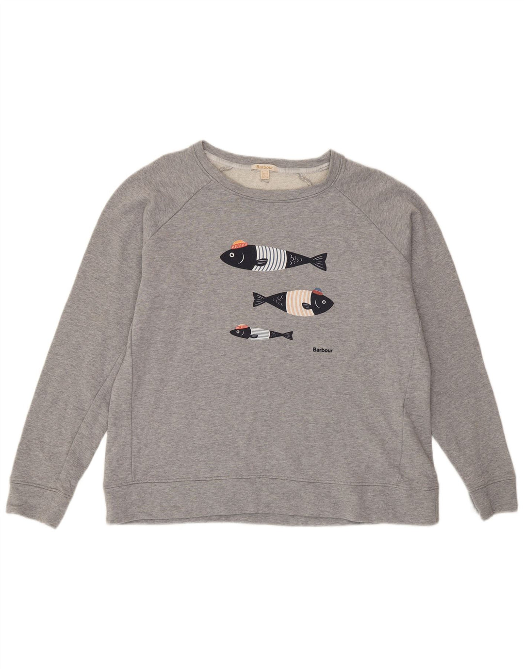 Barbour Damen Grafik-Sweatshirt-Pullover UK 16 Große graue Baumwolle
