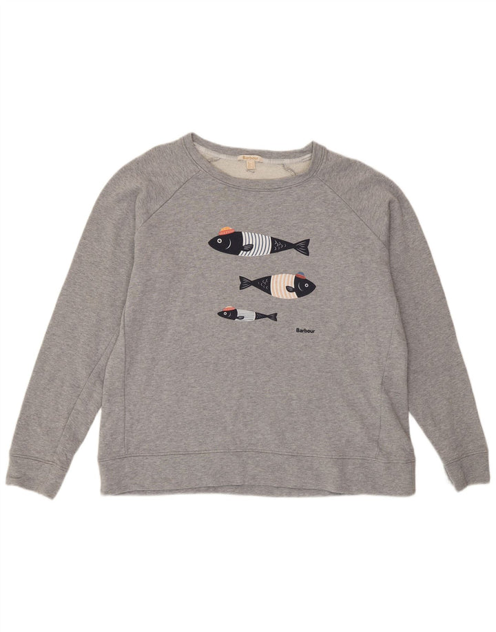 Barbour Damen Grafik-Sweatshirt-Pullover UK 16 Große graue Baumwolle
