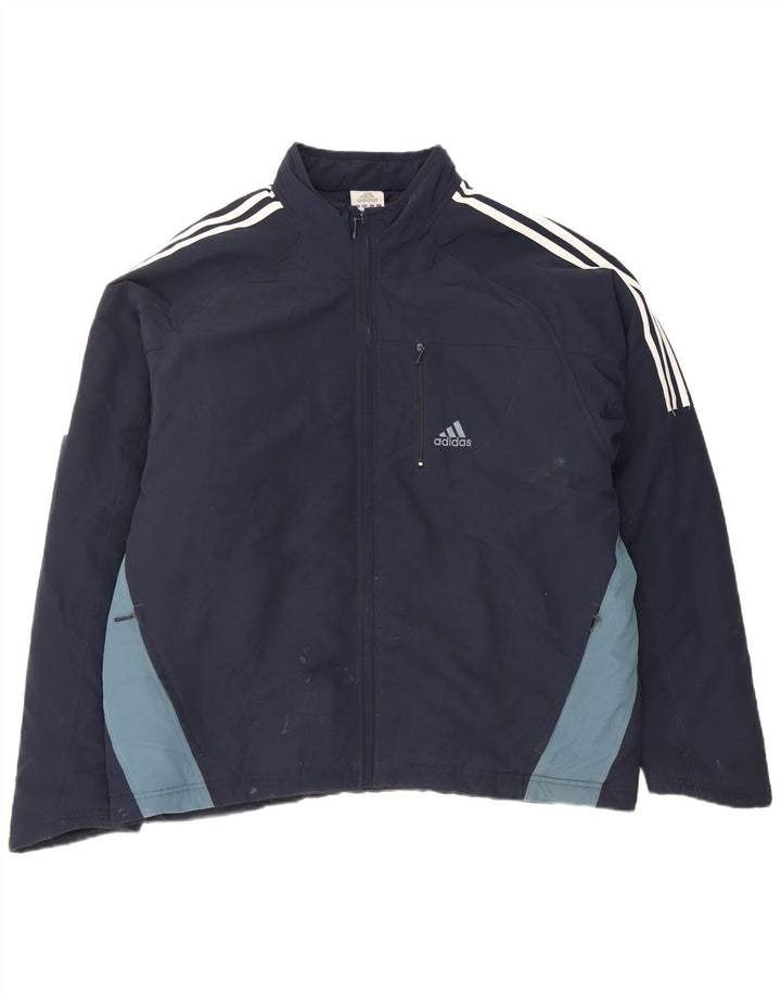 Adidas Mens Graphic Tracksuit Top Jacket Large Navy Blue Polyester